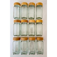 Feyza Design 12'li Bambu Kapaklı Cam Kavanoz Seti, Baharatlık ve Dökme Başlıklı