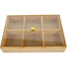 Feyza Design 6 Bölmeli Bambu Çerezlik ve Sunumluk, Şeffaf Kapaklı Mutfak Organizeri