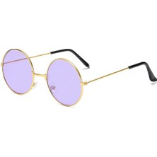 İsmiyle Al Yuvarlak Cam John Lennon Tarzı Gold Çerçeveli Mor Gözlük