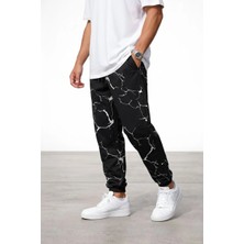 3 Erkek Dijital Baskılı Eşofman Altı Kışlık Üç Iplik Şardonlu Kumaş Lastikli Paça, Cepli, Rahat Kalıp - Siyah