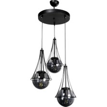 Elizim Home Lighting Lilyum 3'lü Füme Cam’lı Sarkıt Avize