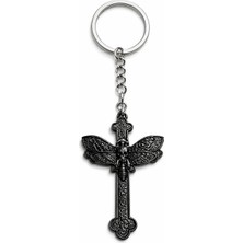 Herşey Nota Siyah Kaplama Kanatlı Kuru Kafa Figürlü Haç Anahtarlık – Metal Tasarım