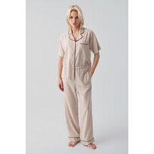 Artış Collection Kısa Kollu Düğmeli Çizgili Dokuma %100 Pamuk Pijama Takım 19208