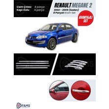Fams Otomotiv Renault Megane 2 Krom Aksesuar Seti 2002-2009 2 Parça Paslanmaz Çelik Sedan (Cam Çıtası + Kapı Kolu)
