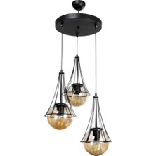 Elizim Home Lighting Lilyum 3'lü Bal Cam'lı Sarkıt Avize