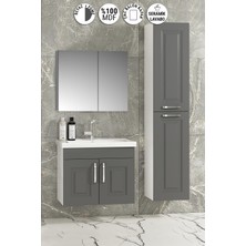 Özceden Salkım 65+35 cm Beyaz-Füme Balon Mdf Seramik Lavabolu Asma Banyo Dolabı Takımı