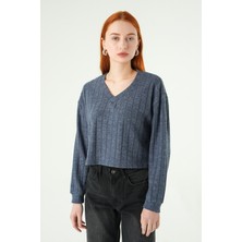 Rays İndigo V Yaka Bluz 8259A