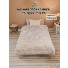 Uysal Yorgan Welsoft Akfil Midye Desen Tek Kişilik Uyku Seti BEJ