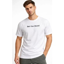 Erkek Wafıl Kumaş Tişört Regular Kalıp Bisiklet Yaka Baskılı Günlük Basic T-Shirt - Beyaz