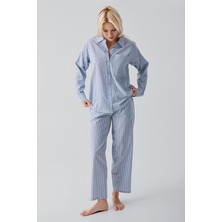 Artış Collection Uzun Kollu Çizgili Düğmeli Dokuma %100 Pamuk Pijama Takım 19209
