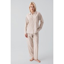 Artış Collection Uzun Kollu Çizgili Düğmeli Dokuma %100 Pamuk Pijama Takım 19209