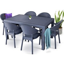 Rattan Masa Takımı 6 Kişilik Bambu Sandalye Seti Bahçe Balkon Teras Takımı 90X150 Camlı Masa
