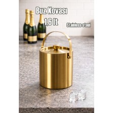 Porsima Lfs-1,6 Termoslu Çift Cidarlı Iki Katmanlı Paslanmaz Çelik 1,6lt Buz Kovası Kapaklı Buzluk Gold