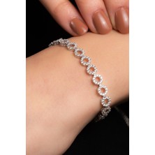 Hiç Gümüş Zirkon Taşlı Halka Motifli Rose Altın Kaplama Kadın Gümüş Bileklik 925 Ayar