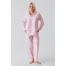 Artış Collection Uzun Kollu Çizgili Düğmeli Dokuma %100 Pamuk Pijama Takım 19209