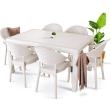 Rattan Masa Takımı 6 Kişilik Bambu Sandalye Seti Bahçe Balkon Teras Takımı 80X140 Camlı Masa