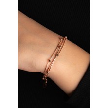 Hiç Gümüş 1042 Gümüş Toplu Rose Altın Kaplama Kadın Gümüş Bileklik 925 Ayar