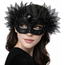 Tbl Dekor Siyah Taşlı Venedik Lüks Tüllü Parti Maskesi