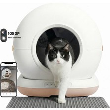 Haustier CB002 Bej Kameralı Akıllı Otomatik Kedi Tuvaleti, App ile Uzaktan Kontrol, 72LT Hazne, 7lt Çöp Haznesi