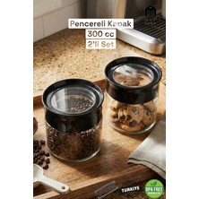 Muf Home 2'li Çekmece Içi Üstten Pencereli Cam Kavanoz Seti Pratik Siyah Kapaklı Saklama Kabı 300 ml Bpa Free
