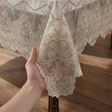 FINEZZA1603 - 8690000032051 - Ece Dantelli Kadife Krem/bej Masa Örtüsü Dikdörtgen 160X230 cm - 1603