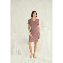 Amora Secret Özel Tasarım Yakası Kolu Omzu ve Eteği Dantelli Önü Düğmeli Gecelik