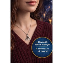 Toyfest Harry Potter Deathly Hallows Kolye Gümüş Renk Döküm Zincirli Özel Tasarım Hediyelik