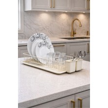 Feyza Design Paslanmaz Metal Tezgah Üstü Krem Tek Katlı Bulaşıklık Organizer