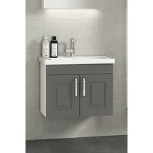 Özceden Salkım 80 cm Beyaz-Füme Balon Mdf Seramik Lavabolu Asma Banyo Dolabı Takımı