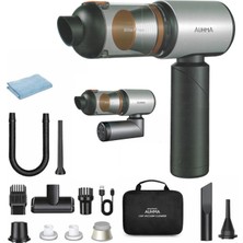 Auhma Ahv-27 Araç Içi Süpürge 20.000PA Güçlü Vakum ve Üfleme Özelliği 7800MAH Batarya Taşınabilir Katlanır Gri