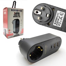 Winnboss Wınnboss WN-3400 Tekli Akım Korumalı Priz 10A 2500 Watt 3xusb Siyah