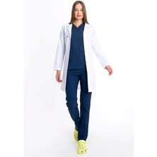 Uçak İş Giyim Beyaz Likralı Uzun Boy Klasik Yaka Kadın Doktor Hemşire Öğretmen Laborant Önlüğü