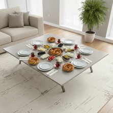 Ratemo Mobilya Ratemo Katlanır Metal Ayaklı Yer Sofrası 89X119 cm – Modern Dikdörtgen Çok Amaçlı Masa – Beyaz