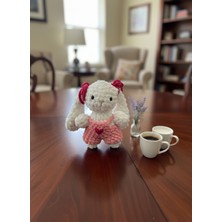 Elista Amigurumi Kadife Örgü Küçük Boy Oyuncak Tavşan Beyaz Boy 8 cm En 6 cm Kulak 5 cm