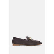 Selin Shoes Lervin Hakiki Deri Gold Aksesuar Detaylı Kadın Ayakkabı- Kahverengi