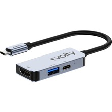 Volty Type-C Çoğaltıcı Hub 3 In 1 | 4K Hdmı, 100W Pd Hızlı Şarj, USB 3.0, Alüminyum Gövde (V0301003)