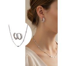 Keskin Gümüş Gümüş  Baget Halka Tasarım Kolye Küpe Kadın Set Yeni Yıl Yılbaşı Hediye