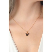 Claris Gold Siyah Renk Kelebek Figür Kadın Kolye