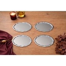 Zucci Home Ovaldi 4'lü Gümüş Metal Servis Tepsisi 25,5X19,5 cm | Modern ve Dekoratif Sunum Tepsisi