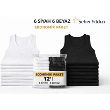 Seher Yıldızı %100 Pamuk Klasik Penye Erkek Atlet 12'li Paket Siyah - Beyaz Renk Seçeneği