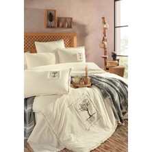 Uçkan Home %100 Organik Pamuk 6 Parça Yıkanmış Kumaş Çift Kişilik Püsküllü Nakışlı Nevresim Takımı
