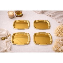 Zucci Home Metal 4 'lü Zarif Gold Servis Tepsisi 23X23 cm | Modern ve Dekoratif Sunum Tepsisi