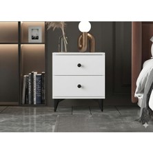 T&B Düz Beyaz 2 Çekmeceli Komodin