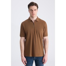 D'S Damat Ds Damat Regular Fit Kahverengi Pike Dokulu %100 Pamuklu T-Shirt 4HC140211214M