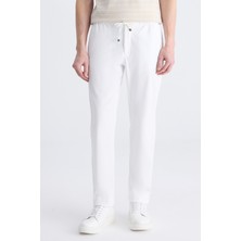D'S Damat Ds Damat Relaxed Fit (Pilesiz) Beyaz Diyogonal Tencel™-Pamuk Karışımlı Likralı Jogger Pantolon 4HC03AD05321M
