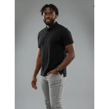 Alex Rosen Siyah Polo Yaka Pamuklu Yarım Kollu Basic Düz Tişört