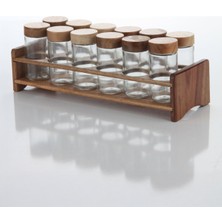 Feyza Design 12'li Baharat Seti, Cam ve Bambu Standlı, Aromatik Lezzetler