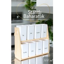 Feyza Design 8'li Ahşap Standlı Porselen Görünümlü Baharatlık Takımı ve Şeffaf Etiket