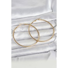 Claris 316L Çelik Gold Renk 60 mm Halka Kadın Küpe