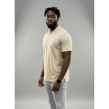 Alex Rosen Bej Polo Yaka Pamuklu Yarım Kollu Basic Düz Tişört